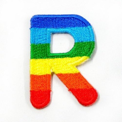 R Alphabet Rainbow Embroidered Iron or sew on Patches Height 1.5 Inch