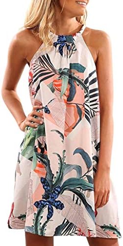 Women's Ladies Summer Sleeveless Halter Neck Floral Print Casual Mini Dress