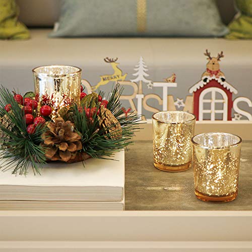 DARJEN 24Pcs Gold Votive Candle Holders for Table Mercury Glass