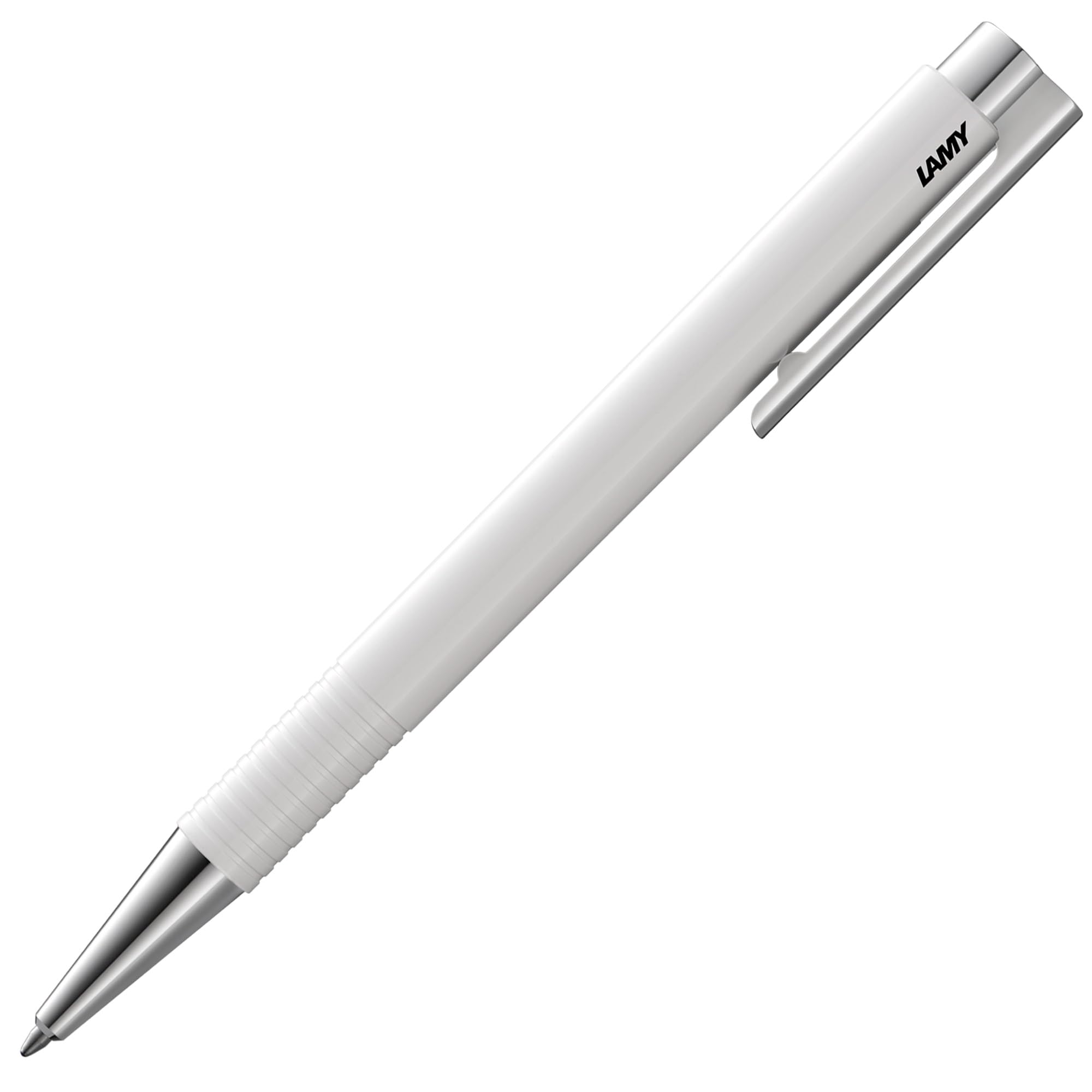 LAMY Logo M+ Ballpoint Pen 204 Made of Unbreakable Plastic in White with Chrome-Plated Tip and Pusher Includes Large Refill Lamy M 16 Line Width M in Blue