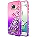 Moto Z Force Case with [Tempered Glass Screen Protector], NageBee Quicksand Liquid Floating Shiny Glitter Flowing Bling Diamond Case for Motorola Moto Z Force Droid XT1650 (2016) - Pink/Purple
