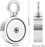 FINDMAG 1000 lb Double Sided Fishing Magnet 75mm Dia 2.95in With Rope view 3