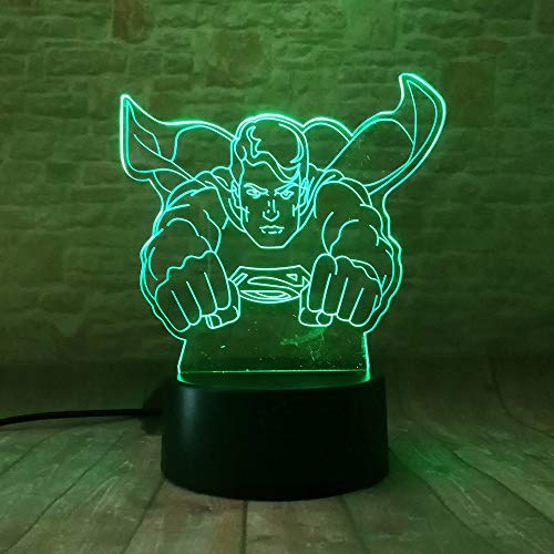 7 Color Changing Night Lamp 3D Atmosphere Bulbing Light 3D Visual Illusion LED Lamp for Kids Toy Christmas Birthday Gifts (Superman)