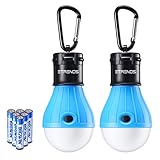 E-TRENDS 2 Pack Portable LED Lantern Tent Light Bulb with Carabiner for Camping Hiking Fishing Emergency Light, Battery Powered Camping Lamp with 6 AAA Batteries(Blue)