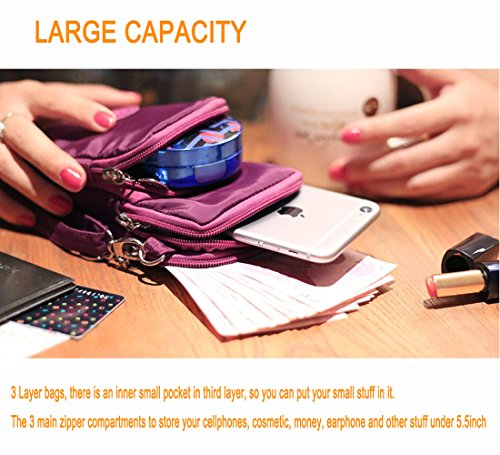 Multifunctional 3 Layers Storage Zipper Waterproof Nylon Crossbody Wrist Shoulder Bag Mini Phone Pouch Handbag Armband Case for iPhone 7 6/6S Plus / 5S/5C / Samsung S8 S7 S6 Edge+