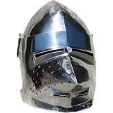 Medieval Knight Helmet, Polished Steel Pig Face Bascinet, Battle Ready Armor Replica for Costume, Wearable Armor Helmet Silver for LARP, Cosplay, Renaissance Fairs, Halloween, Historical Reenactment