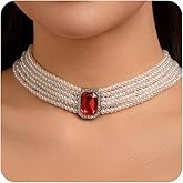 YERTTER Multi-layered Pearl Choker Necklace Crystal Pendant Charm Chain Collar Choker Boho Pearl Chain for Women