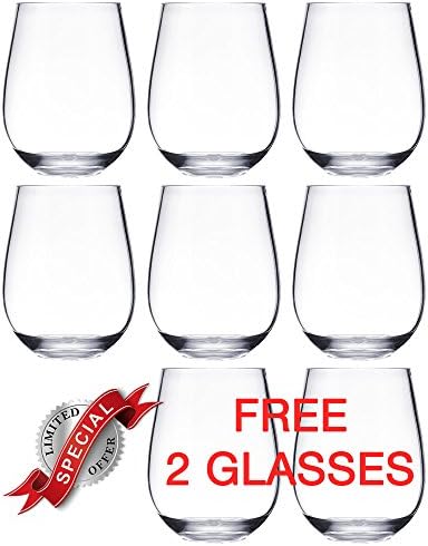 Premium Plastic Drinking Glasses - Set of 6 Unbreakable 16 oz Stemless Glasses + FREE LIMITED OFFER