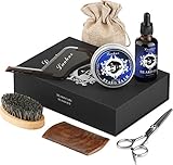 Beard Kit & luxury Beard Grooming Kit For Man 6 Pcs -Unscented Beard Oil Leave-in Conditioner,Beard Balm, Beard Comb,Beard Brush,Beard Scissors,Beard Shaping templat,Beard Growth & Shaping Gift set