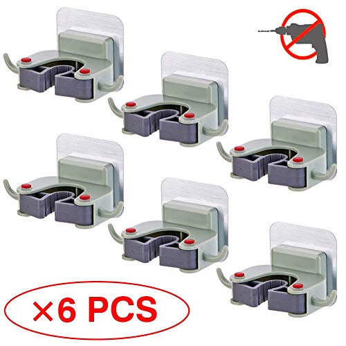 Mop Broom Holder, Wall Mounted Broom Hanger Tool Storage Gripper Self Adhesive Organizer Rack - Holds Up to 18 Tools, Ideal for Kitchen Garden Garage Laundry and Offices(6 Pack - Blue)