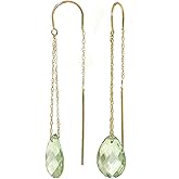 Galaxy Gold GG 14k Solid Gold Green Amethyst Threaded Earrings