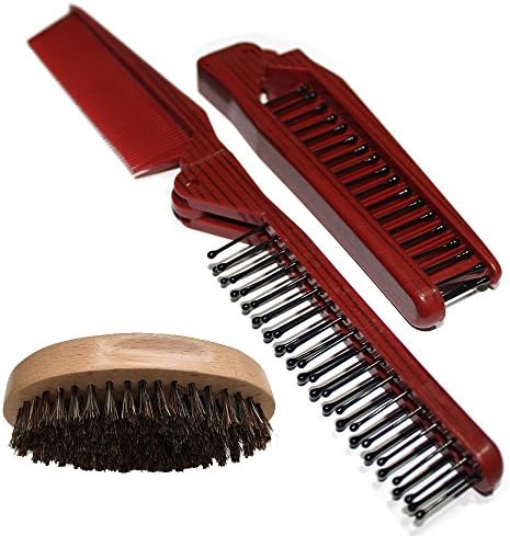 Beard Brush and Comb Set for Men - With Wild Boar Bristles for Easy Grooming – Facial Care Hair Comb for Beards &amp; Mustache Conditioning, Styling &amp; Maintenance - Great for Dry or Wet Beards