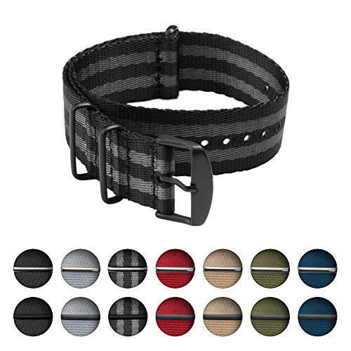 Archer Watch Straps | Seat Belt Weaved Nylon Premium Quality NATO Straps | Heavy Duty Military Style Replacement Watch Band (Black/Gray, Matte Black, 22mm)