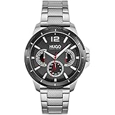 HUGO #Sport Men's Multifunction Stainless Steel and Link Bracelet Casual Watch, Color: Blue (Model: 1530194)