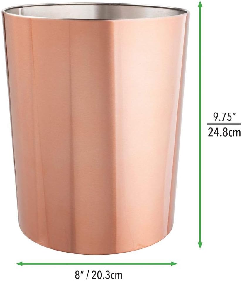 mDesign Metal Wastepaper Bin - Stainless Steel Bathroom Trash Can - Rubbish Basket for Home and Office - Rose Gold - Image 4