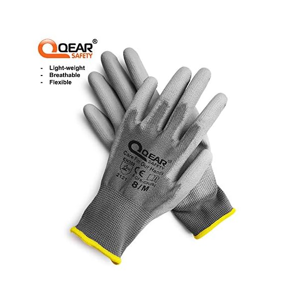 QEARSAFETY 12 Paar PU-beschichtete Arbeitshandschuhe, gestricktes Innenfutter, multifunktional, leicht, dÃ¼nn und atmungsaktiv (7/S, schwarz) – Bild 6