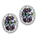 Gem Stone King 925 Sterling Silver 8X6MM Oval Gemstone Birthstone Stud Earrings with Removable Jackets | Halo Earrings for Women