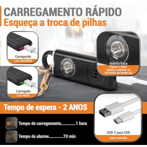 O Alarme de para Mulheres – Sirene Alta, Luz Estroboscópica e Chaveiro, Sirene de Chaveiro de Alta de 130 Db com Luz Estroboscópica Led, Alarme de Recarregável para Mulheres