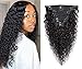 Rolisy Curly Clip in Human Hair Extensions Real Soft Thick 8A Grade Human Hair for Women Curly Hair Clip ins,Natural Black Color,10 Pcs,120 Gram (16 INCH, Water Wave)