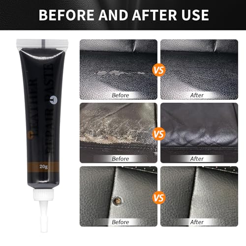 Black Leather Repair Kit 60 g, Black Leather Putty Repair Kit for Repairing Scratches, Discolourations and Holes on Leather Sofas, Car Seats, Shoes, Wallets and Synthetic Leather