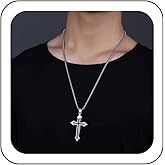 Zeshimb Gothic Cross Necklace Two Tone Cross Pendant Necklace Long Silver Box Link Chain Necklace Dainty Faith Cross Sweater Chain Necklace Jewelry for Women and Men