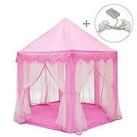 Kids Play Tent,ITOY&IGAME Princess Castle Playhouse with Colorful Star Lights Portable Gauze Kids Fairy Castle 55x53in Playhouse Gaming Reading Room without Mat for Indoor Outdoor(Pink)