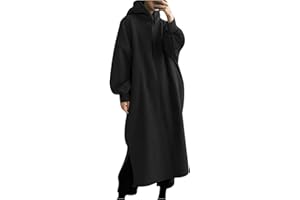 Women's Maxi Long Hoodie Dress Fahion Solid Pullover Robe Loose Full Length Hooded Sweatshirt Coat Long Tunic Tops