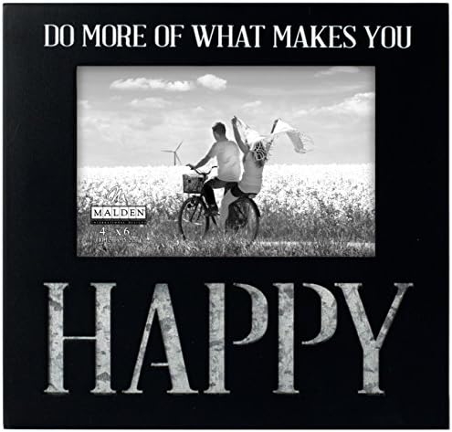 Malden International Designs Laser Cut Industrial Expressions Happy Silkscreen Design and Laser Cut Galvanized Metal Accent Picture Frame, 4x6, Black