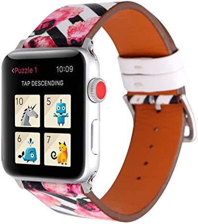 Dxunbands Leather Band for apple watch 42mm Floral Printed Leather Watch Band 38mm 42mm Strap for Apple Watch Series 3 Series 2 Series 1 Sport and Edition (Rhombus Flower, 42MM)