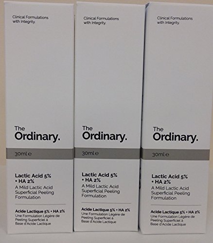 The Ordinary Lactic Acid 5% + Ha 2% 30ml | Pack of 3 | A Mild Lactic Acid Superficial Peeling Formulation