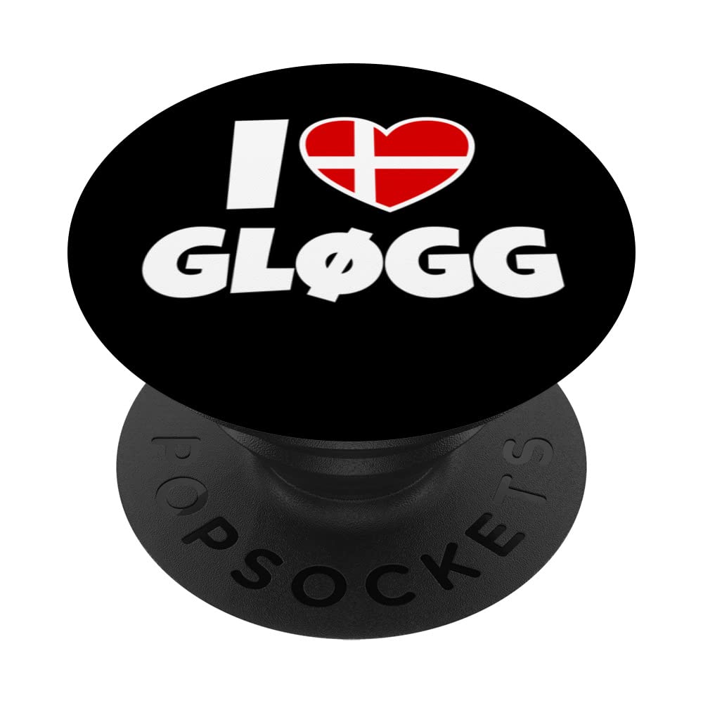 I Love Glögg with Danmark Denmark Flag and Heart PopSockets Swappable PopGrip