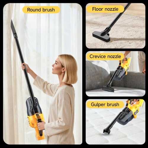 Gruecoinno Cordless Vacuum Cleaner for Dewalt 20V Battery, 500W Handheld Vacuum Cleaner with Washable Filter, Portable Stick Vacuum for Floor Carpet Car Hardwood Pet Hair Home(Battery Not Included)