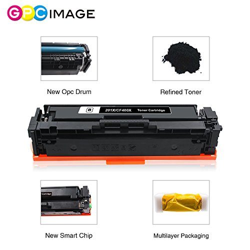 GPC Image 4PK New 201A Compatible Toner Cartridge Replacement for HP 201A CF400A HP 201X CF400X CF401A CF402A for HP Color LaserJet Pro M252DW M252N Pro MFP M277DW M277C6 M277 M252 Toner Ink Printer