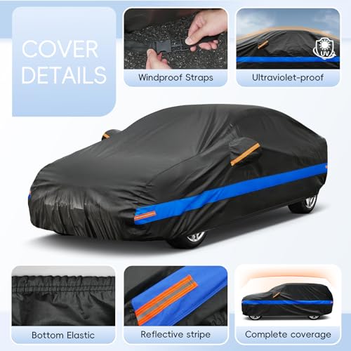 Holthly Waterproof Outdoor Car Cover, 10 Layer Car Cover, Sun and Dust Protector Cover, Car Layer Suitable for Audi A4 A5, BMW 3 Series, Mercedes C-Class, VW Passat, etc. 3XL
