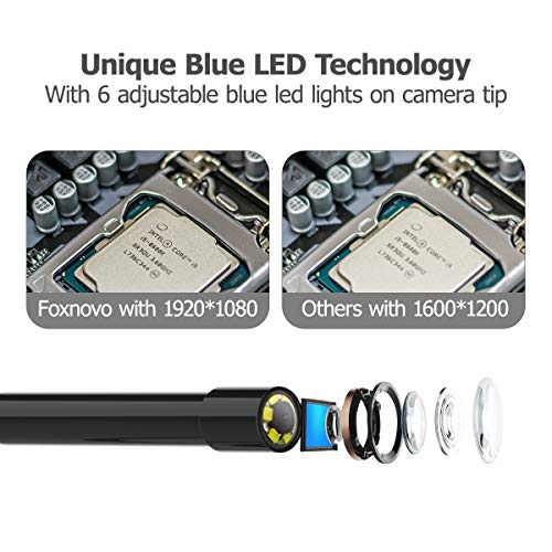 Foxnovo 33 FT 1080P Wireless WiFi Endoscope Inspection Camera, 2.0 Megapixels HD Borescope Camera with 6 pcs Adjustable Led Blue Light Snake Camera for Android 2/3+ and iPhone iOS 6.0+(10M/33FT) - Thumbnail 2