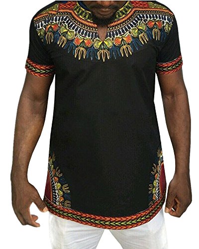 Gtealife Men's African Print Dashiki T-Shirt Tops Blouse (Black, M) (Best Looking African Men)