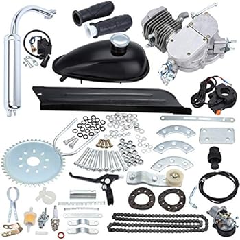 Sange 2 Stroke Pedal Cycle Petrol Gas Motor Conversion Kit Air Cooling Motorized Engine Kit for Motorized Bike (50cc Silver)