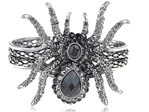 Alilang silvery metal rhinestone spider bangle bracelet halloween