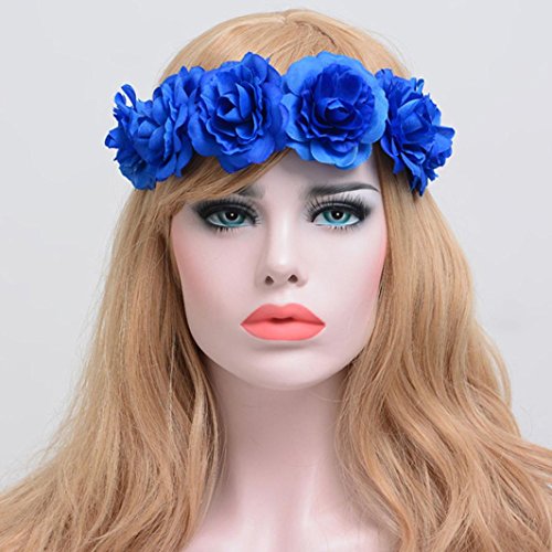 Challyhope Exquisite Flower Crown Hair Garland Flower Wreath Hairband for Wedding Festivals (Blue)