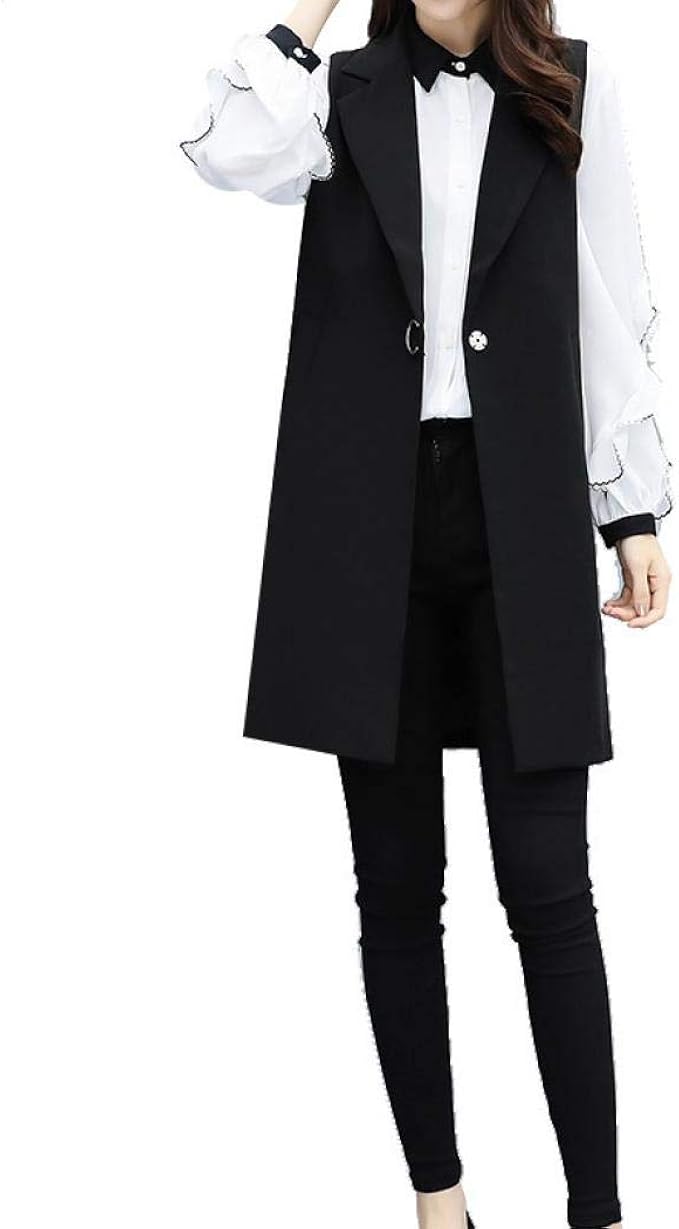 Amazon Getupp ブラウズ ロングベスト セットアップ レディース きれいめ スタイリッシュ 大人 ワンピ ブラウス スリム 韓国 ロング ベスト テーラード 着痩せ ノースリーブ ジャケット アウター Aライン ファッション ビジネス Ol風 春 秋 通勤 ベスト 通販