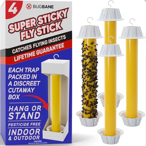Fly Stick Sticky Fly Traps for Indoors Outdoor 4pk. Non-Toxic Super Sticky...