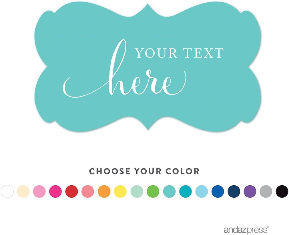 Andaz Press Fully Personalized Fancy Frame Rectangular Label Stickers, Your Text Here, 36-Pack, Custom Choose Your Color, Wedding Baby Shower Christmas Corporate Business Logo Gifts