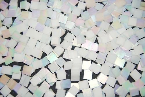 Mini White Iridescent Stained Glass Mosaic Tiles