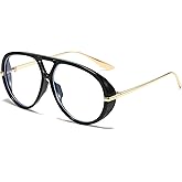 YAMEIZE Oversized Blue Light Blocking Glasses Women Men Retro Pilot 70s Double Bridge Large Frame Anti Blue Light Eyeglasses