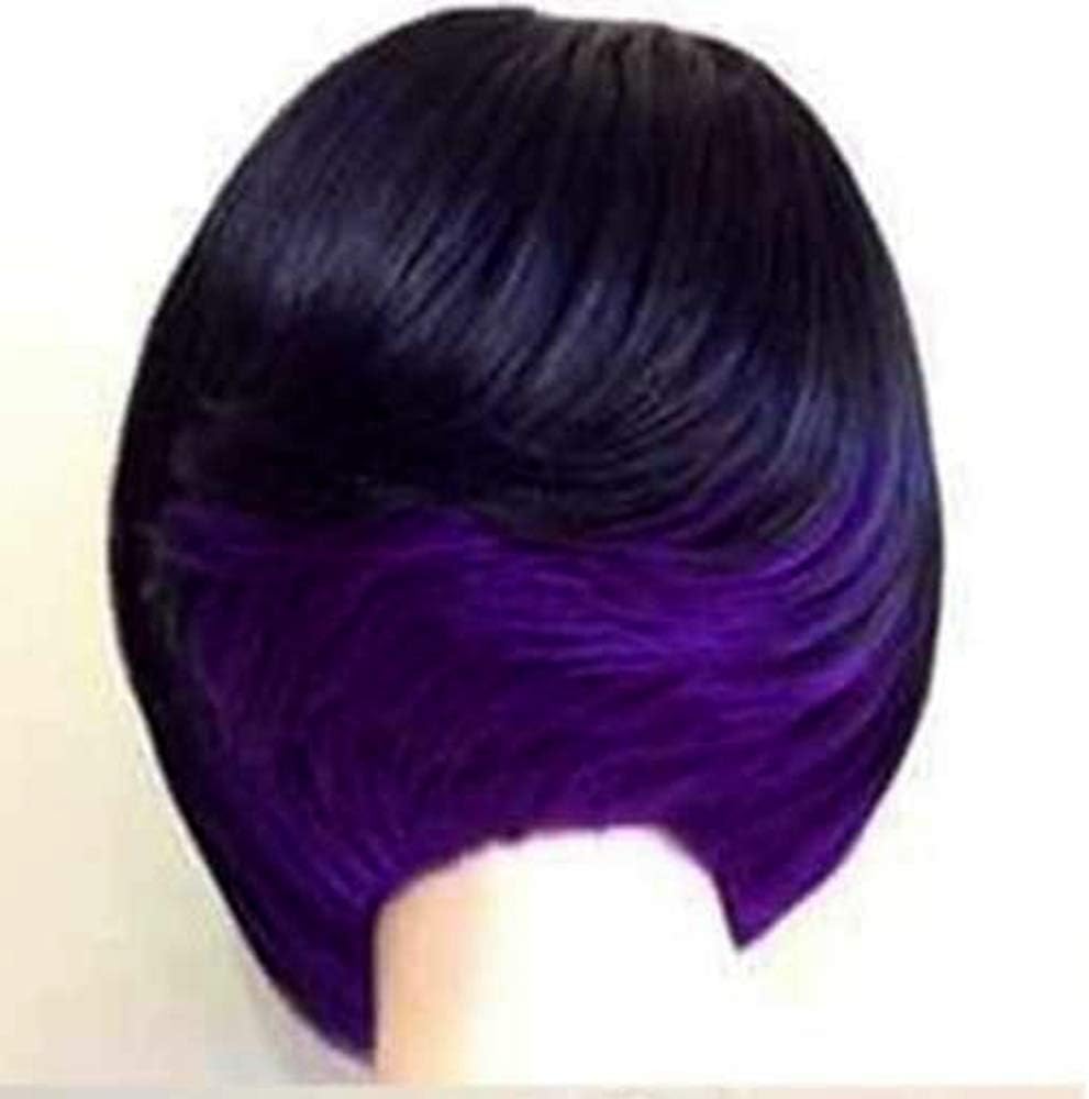 Short Straight Fake Hair for Head - Black and Other Color Mixed Wig, for Bangs Ladies with Synthetic Wig, Natural Like Real Hair,Black + Purple