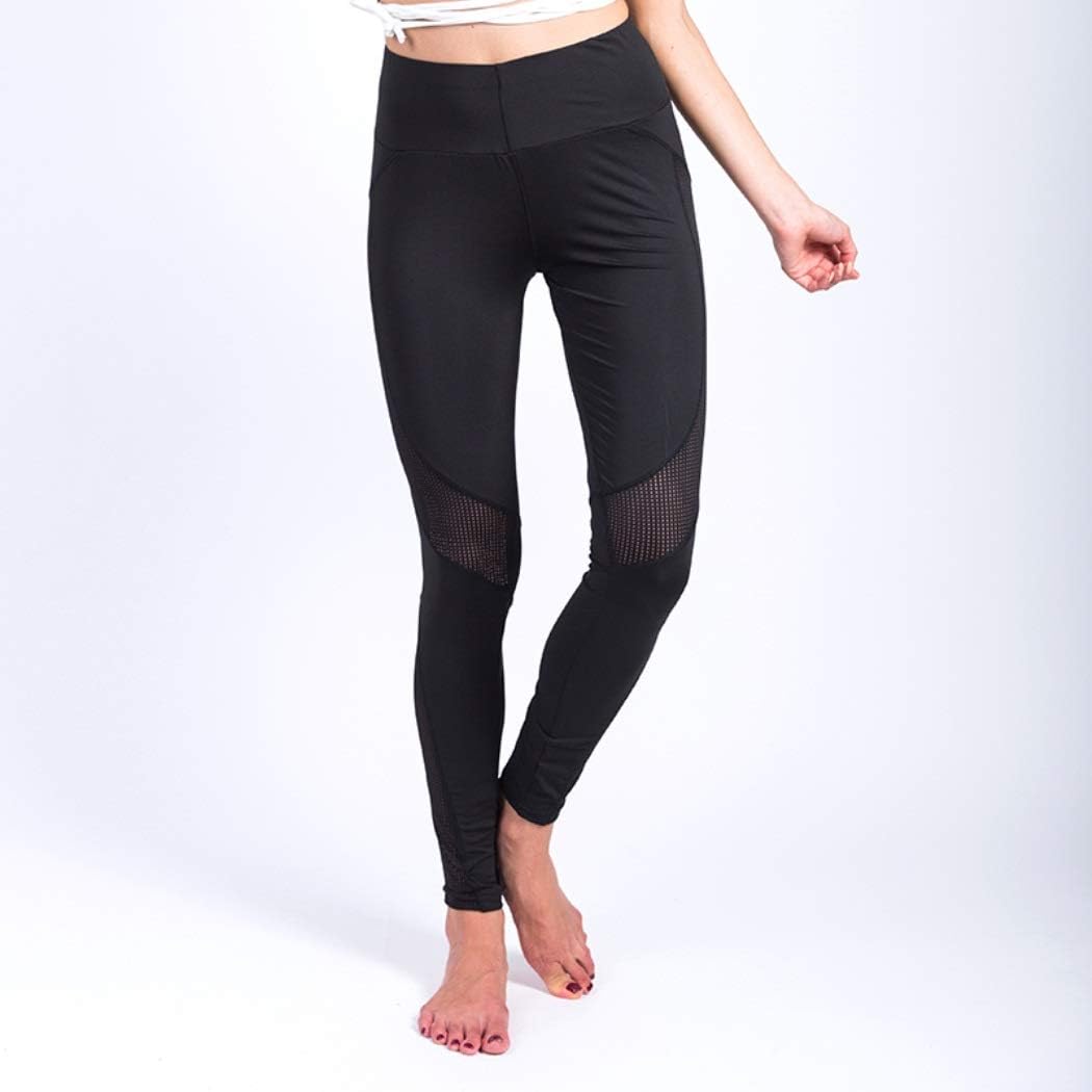 Goldt1 Women Workout Fitness Running Pants-High Waist Quick Dry with Mesh Pespective Patterns Waistband Sport Leggings Tummy Control Workout Running Athletic (Color : Black, Size : M)