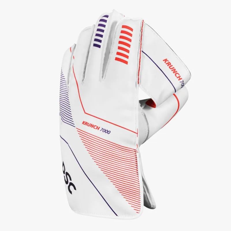 DSC Krunch 7000 Wicket Keeping Gloves | Color: White | Size: Junior | For Men & Boys | Material: PU | High Durability | Pimpled Rubber Facing for Superior Grip
