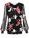 BAISHENGGT Women's Long Sleeve Pleated Front Mesh Blouse X-Large Black Floral