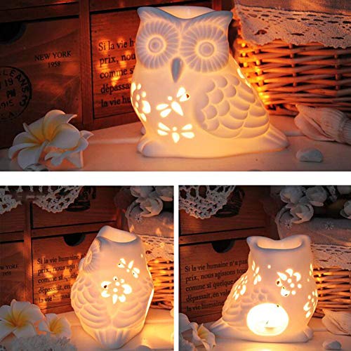 Singeek Owl Ceramic Tealight Holder and Wax Melt Warmer,Essential Oil Burner Candle Aroma Diffuser for Spa Yoga Meditation