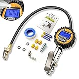 Digital Tire Inflator with Pressure Gauge, 200 PSI Air Chuck and Compressor Accessories Heavy Duty with Rubber Hose, Valve Extender, Quick Connect Coupler for Car, Truck, SUV, Motorcycle, Bike, RV
